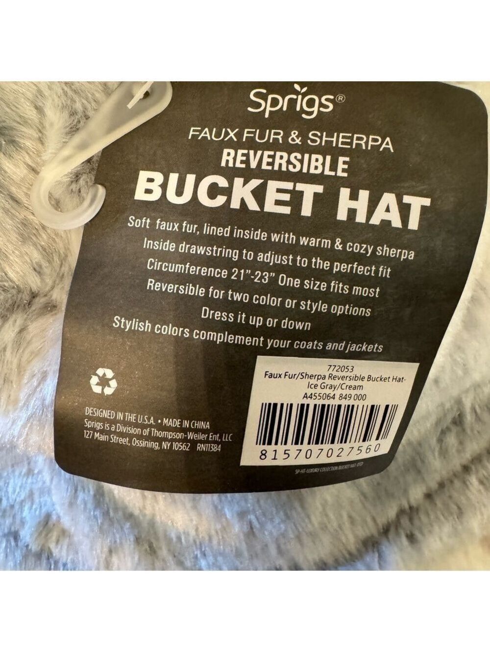 Sprigs Reversible Faux Fur/Sherpa
Bucket Hat
NWT
Gray/Beige
One Size Fits Most - Picture 4 of 8